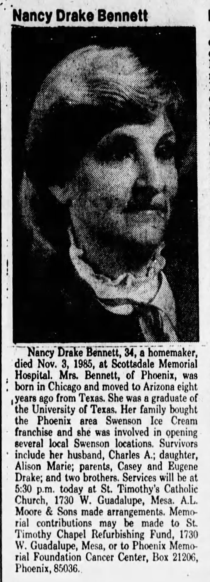 Nancy Drake Bennett Obituary 5 Nov 1985