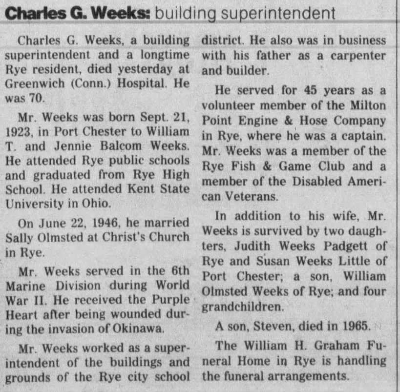 Charles G Weeks Obituary 1994