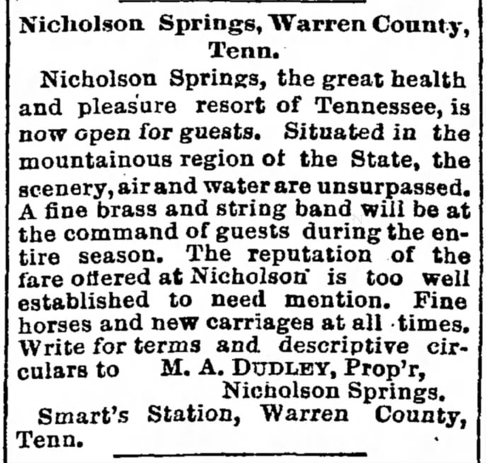 Nicholson Springs---Warren County
The Tennessean 4 May 1890
