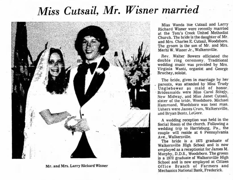 Wanda Sue Cutsail and Larry Richard Wisner Wedding