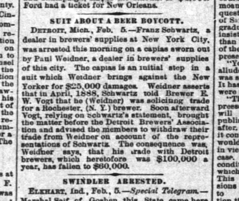 Paul Weidner. brewer supplies. suit about a beer boycott.