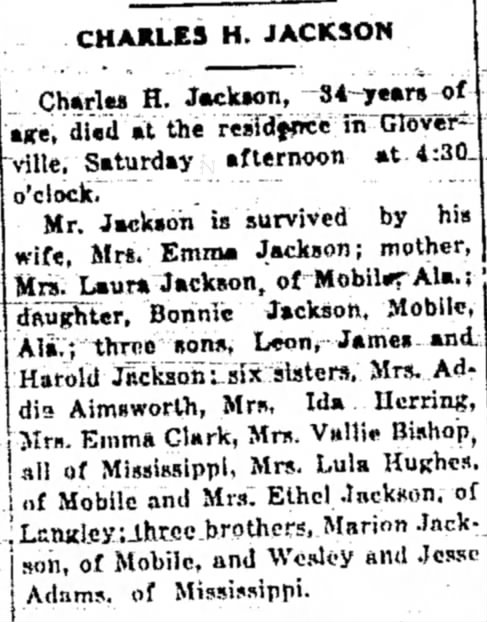 Obituary for CHARLES Henry  JACKSON (Aged 34)
