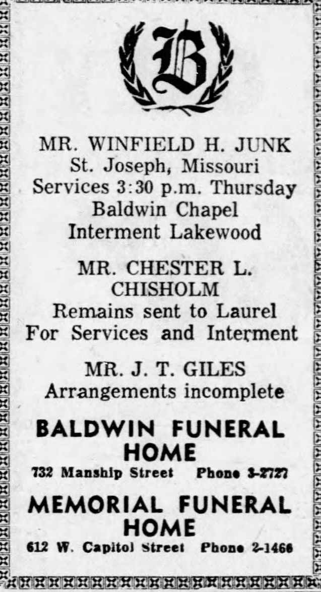 Burial for Chester Louis Chisholm