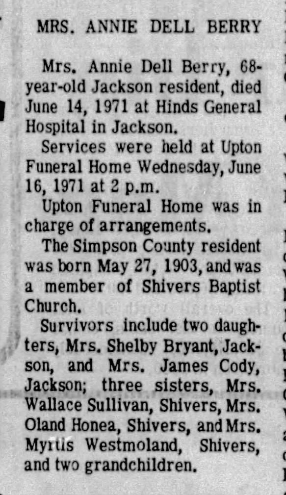 Obituary for Annie Dell Clark Berry