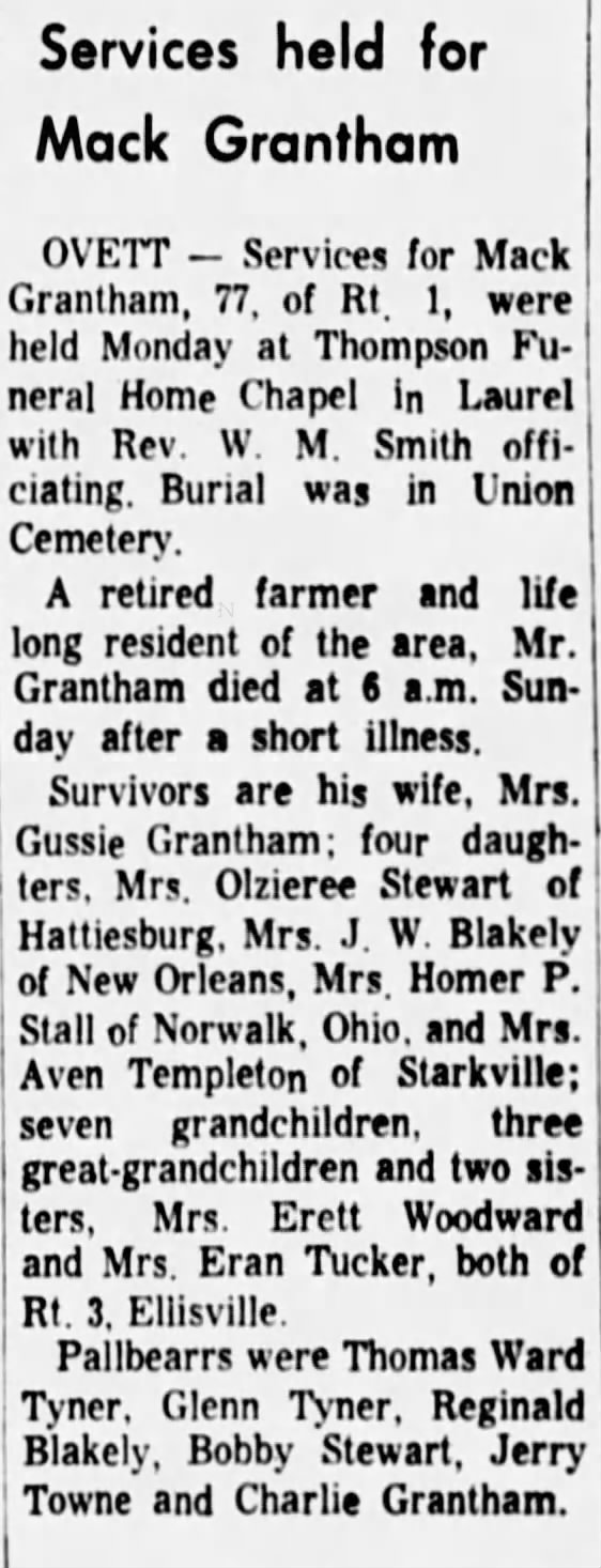 Obituary for Mack Grantham 