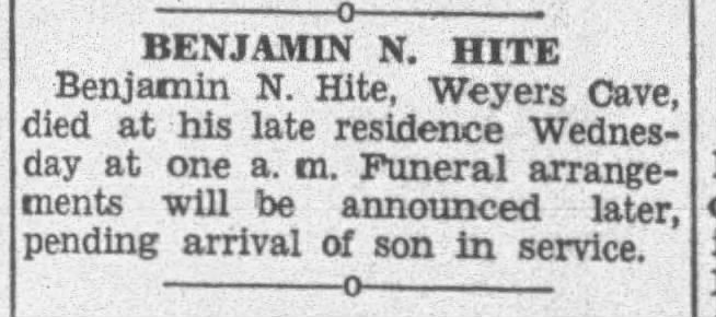 Benjamin N. Hite death
