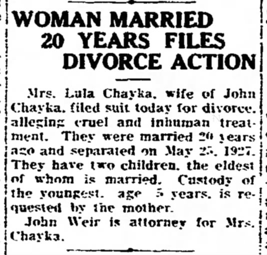 Lula Chayka files divorce 11 march 29