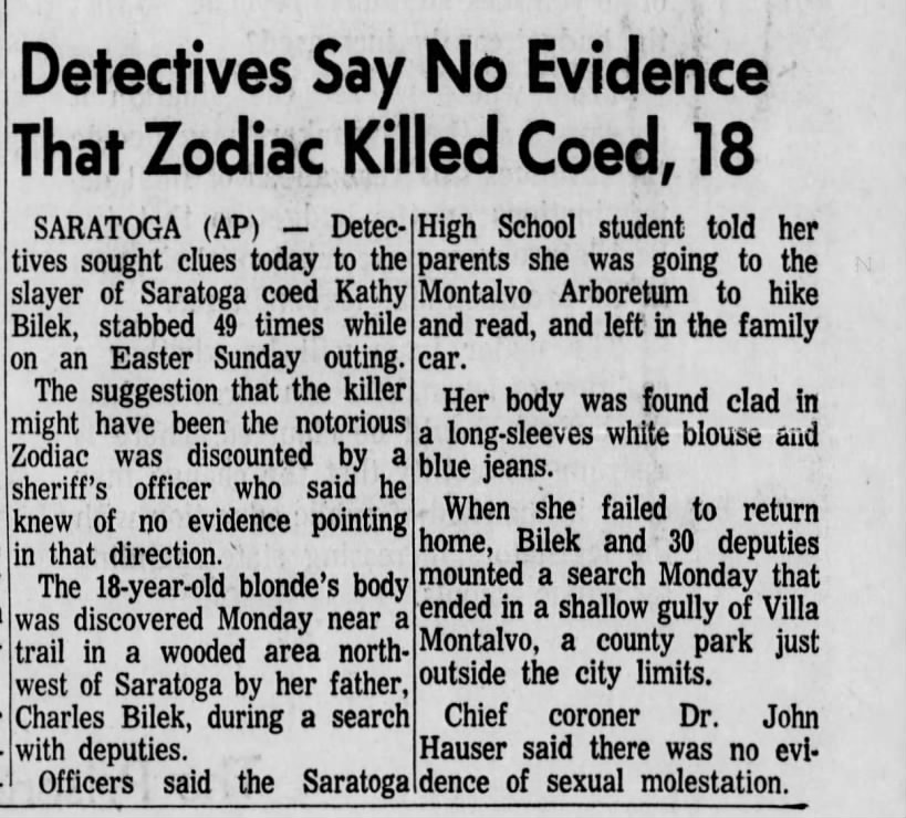 SC Sentinel, April 13, 1971
Kathy Bilek, stabbed 49 times