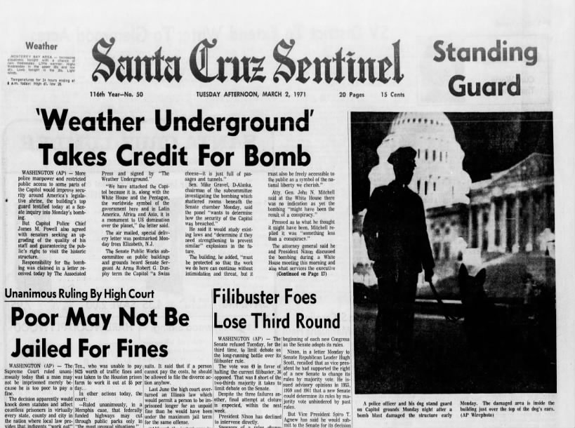 SC Sentinel, March 2, 1971
Weather Underground bombing
