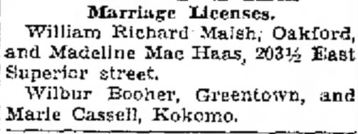 Maish William Richard 1941 Jun 27 Marriage License
