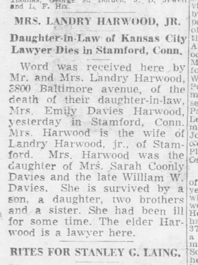 Death of Emily Davies Harwood