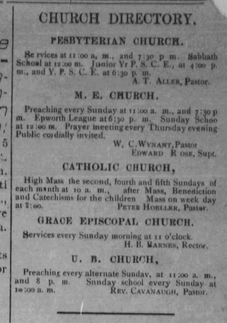 Church Directory 
27 Oct 1899 
G. L. Hudkins Real Estate Salesman
Cawker City KS 