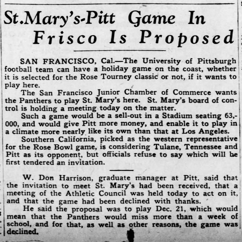 St. Mary's-Pitt Game in Frisco is Proposed