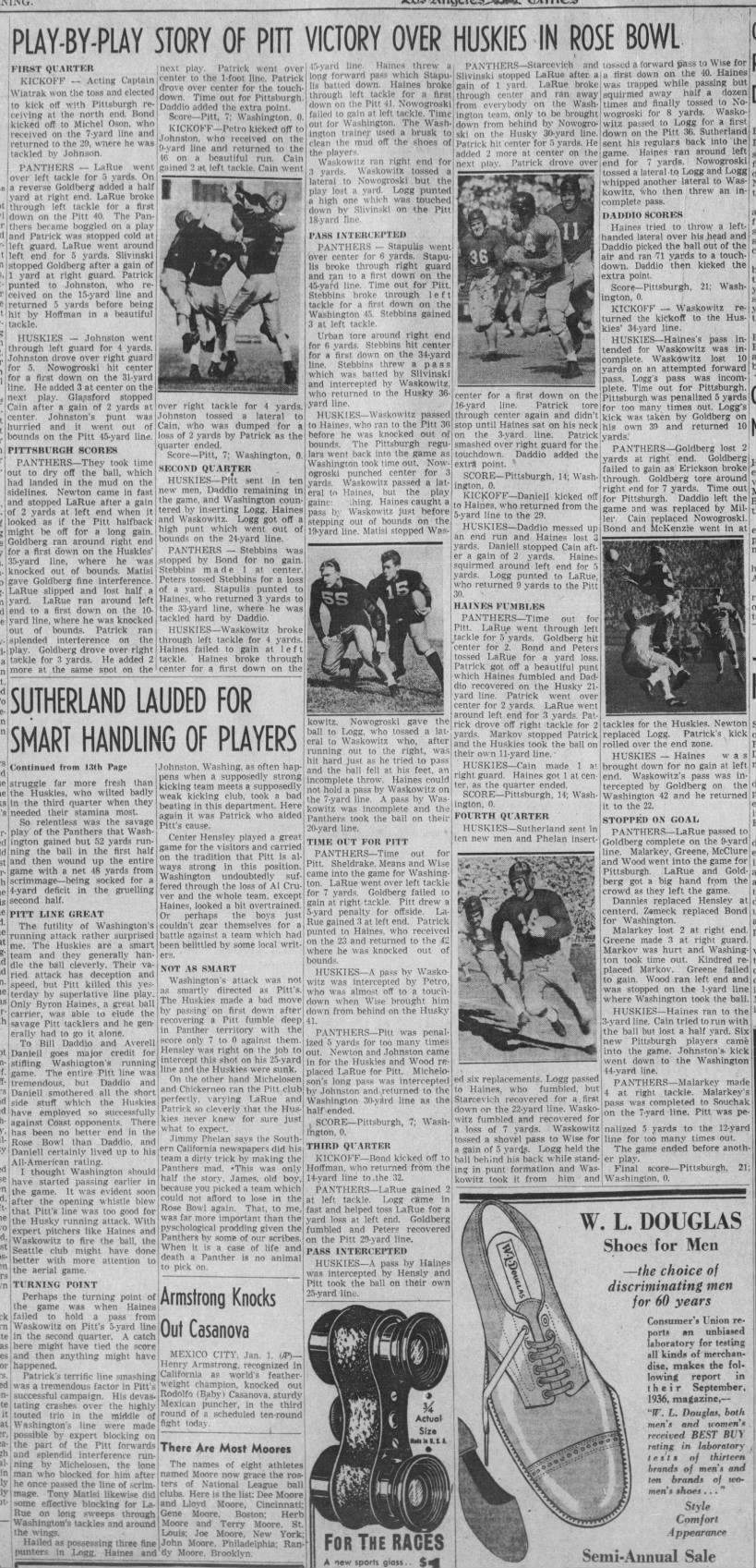 Play-By-Play 1937 Rose Bowl