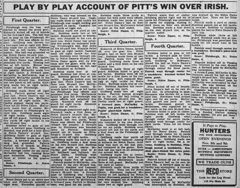Play By Play Account of Pitt's Win Over Irish