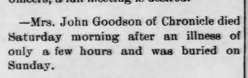 Goodson, Mrs. John died - 1 Dec 1894
