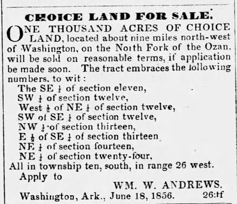 1856 land:  10S 26W sec 11-15, 24, 1K acres. CLOW AREA