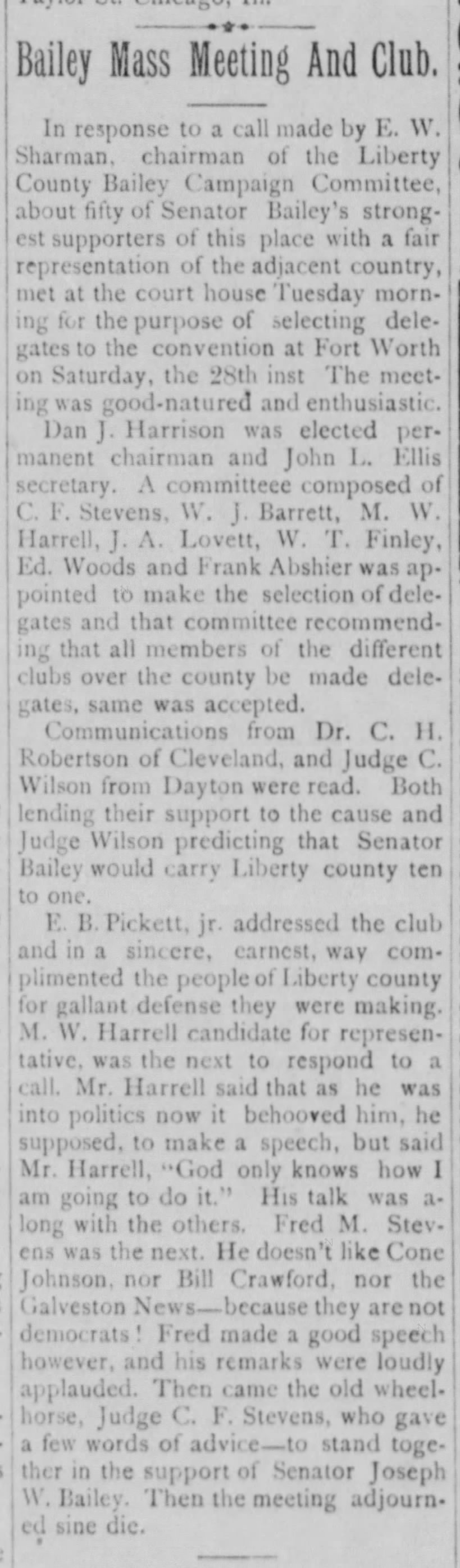 Frank Abshier, W.T. Finley on Bailey Campaign Committee