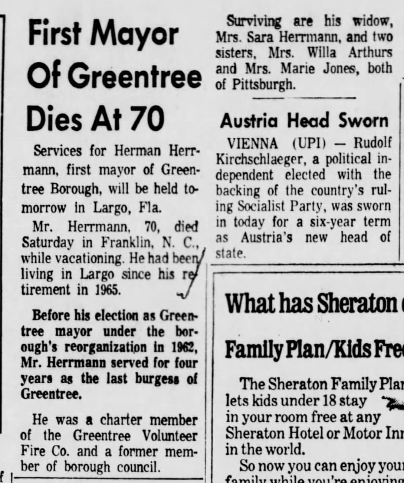 Pittsburgh Press
July 8, 1974 Page 8
Herman Herrmann Obit.