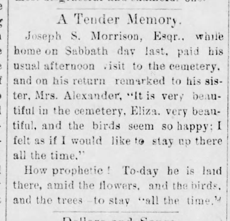 Gilmore Cemetery Burial Joseph S. Morrison dated 22 April 1886