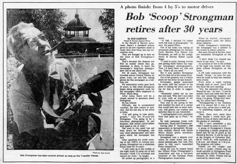 1982 Bob "Scoop" Strongman retires as photographer