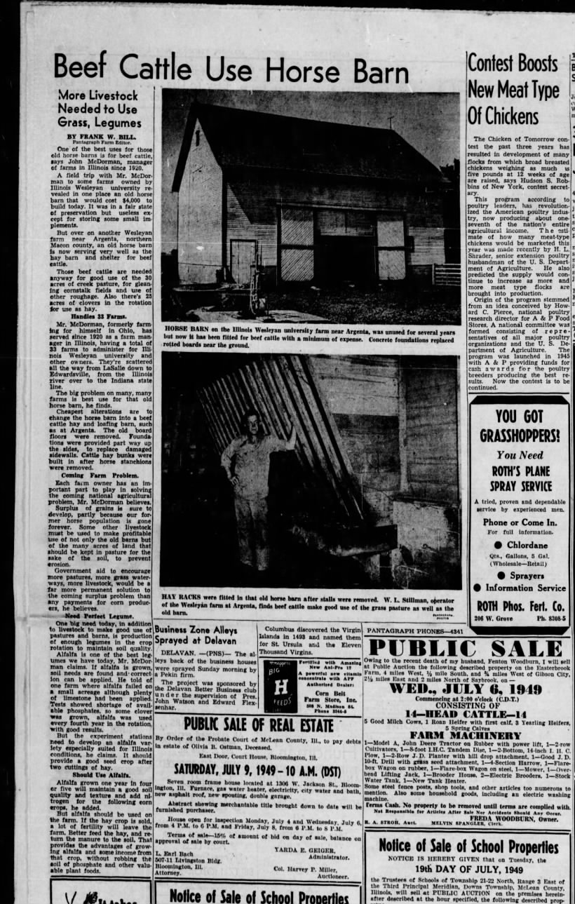 The Pantagraph (Bloomington, Illinois) 5 July 1949, Tuesday, Page 14: Beef Cattle Use Horse Barn
Joh