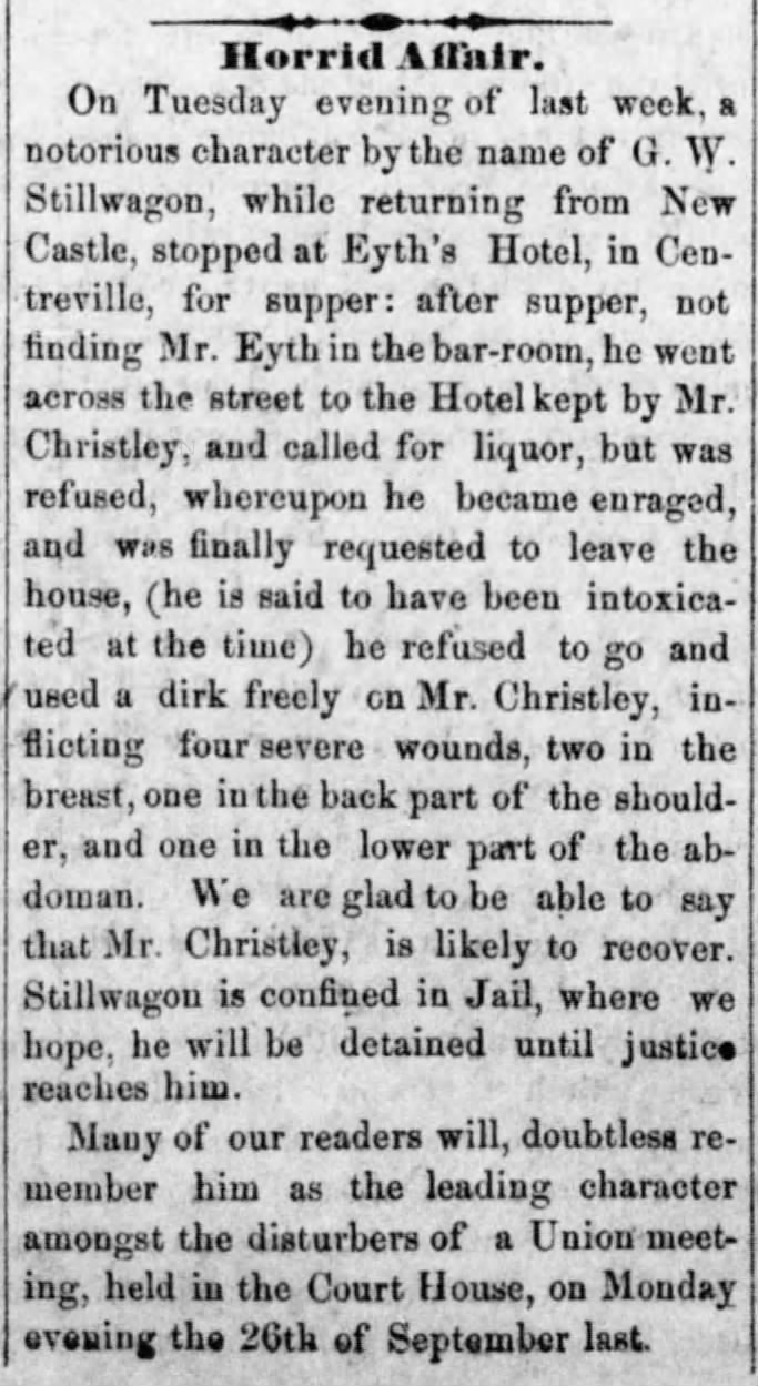 Have you heard of the horrid affair of G. W. Stillwaggon in 1864?