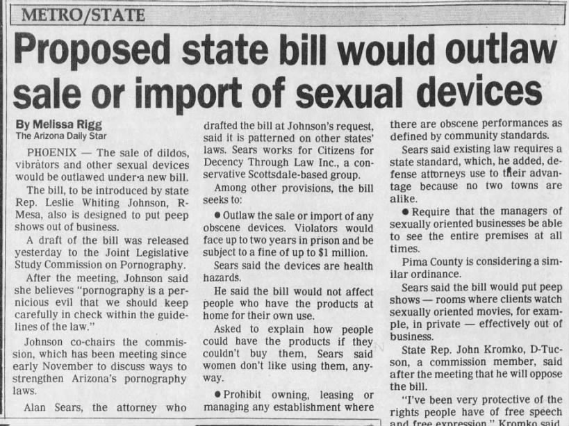 Proposed state law in AZ would make sexual devices illegal