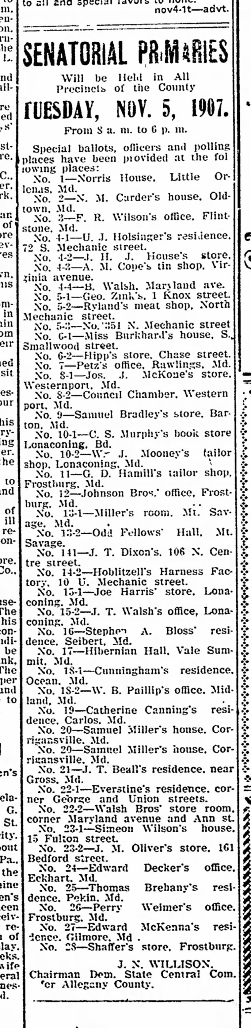 EJD's ofc used as a polling place. 11/4/1907