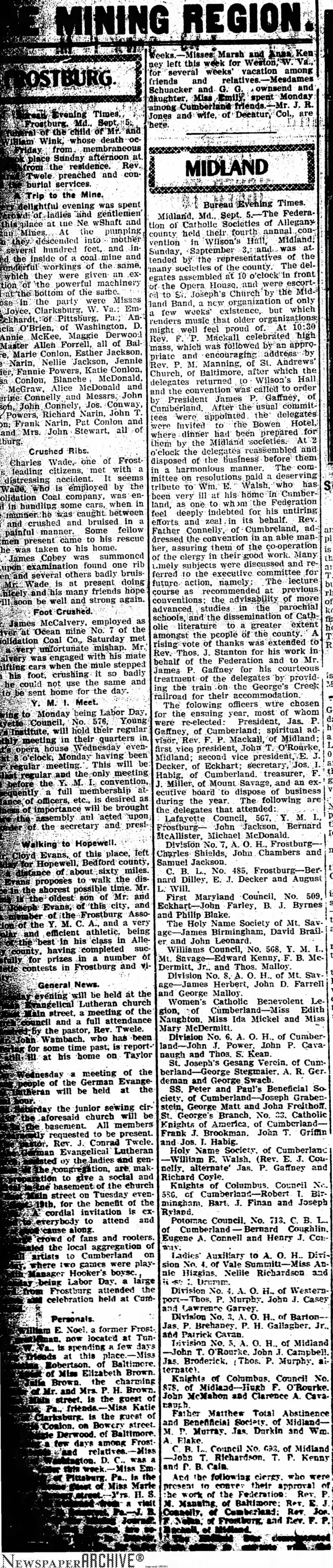 E. J. Decker Catholic Societies / Midlands 9/5/1905