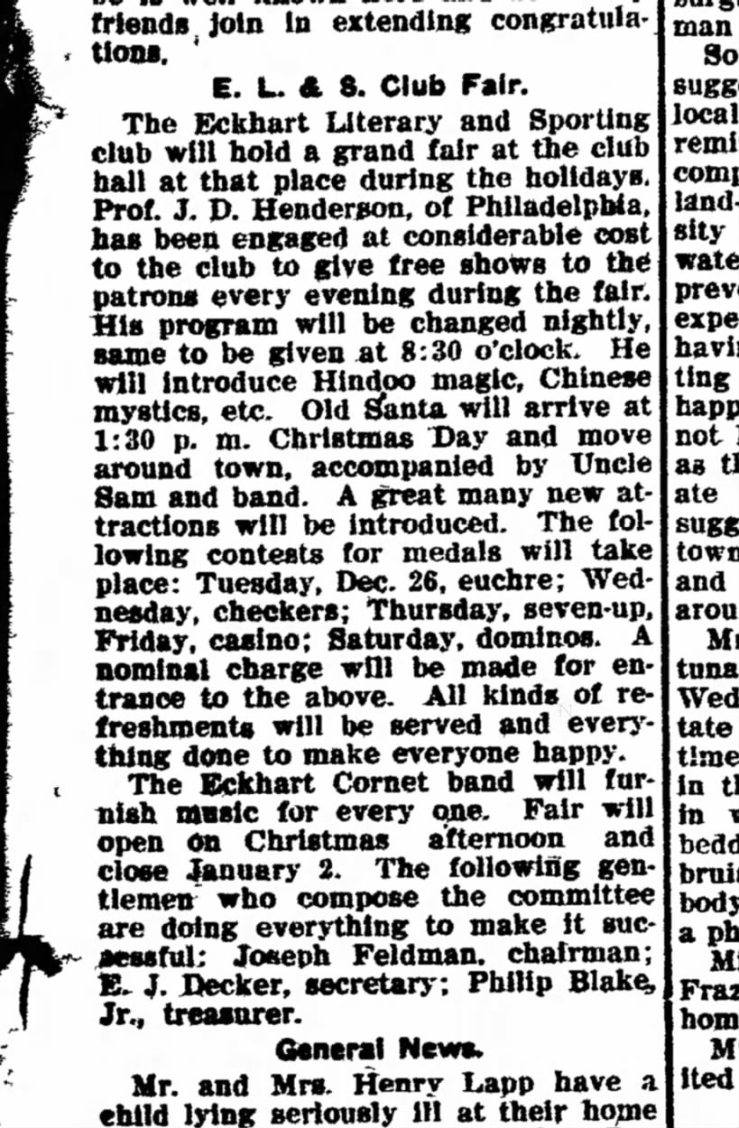 E. J. Decker Holiday Fair, Secretary, 12/22/1905