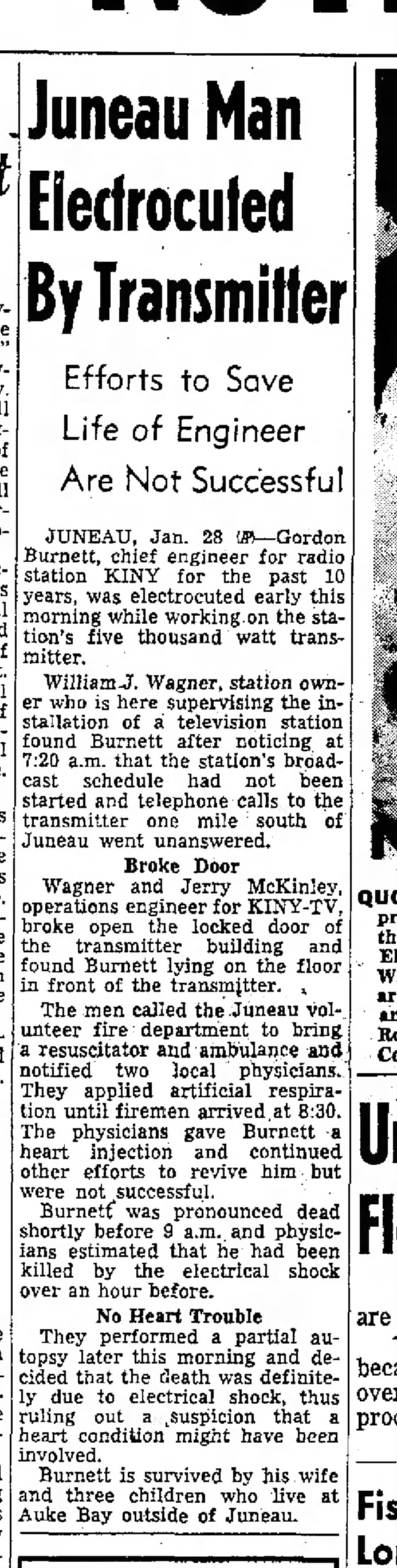 KINY engineer electrocuted 28 Jan 1956