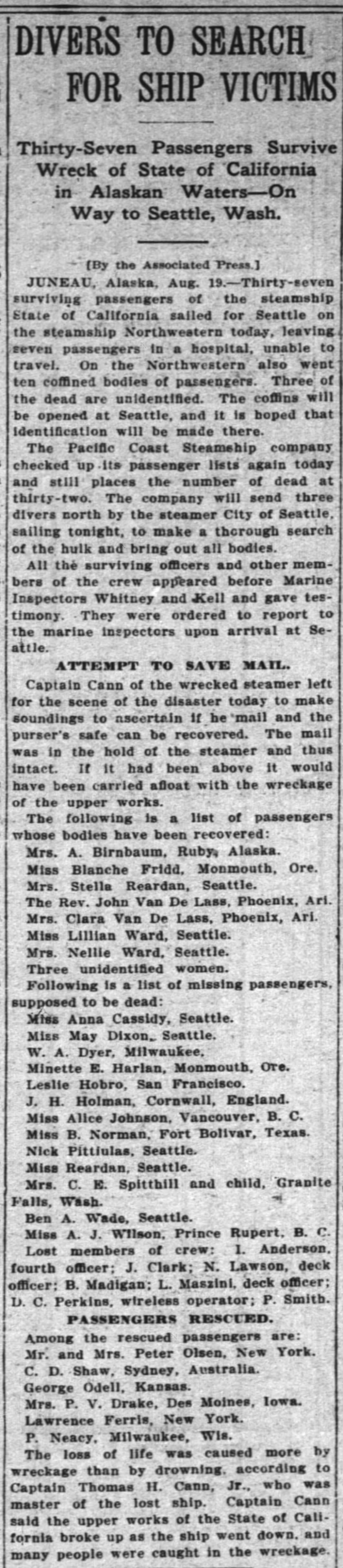 The Inter Ocean
Chicago, Illinois
Wednesday, August 20, 1913