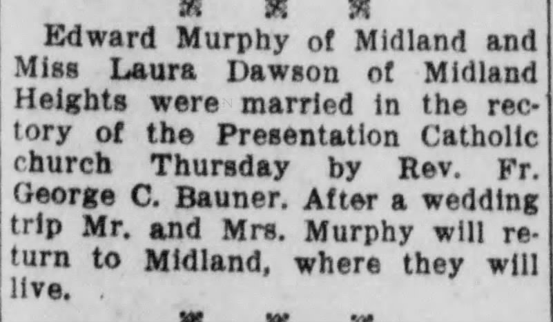 Edward Murphy and Laura Dawson Marriage  Aug 9 1935