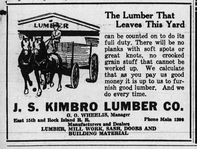 J.S. Kimbro Lumber Co. Advertisement
O.O. Wheelis, Manager