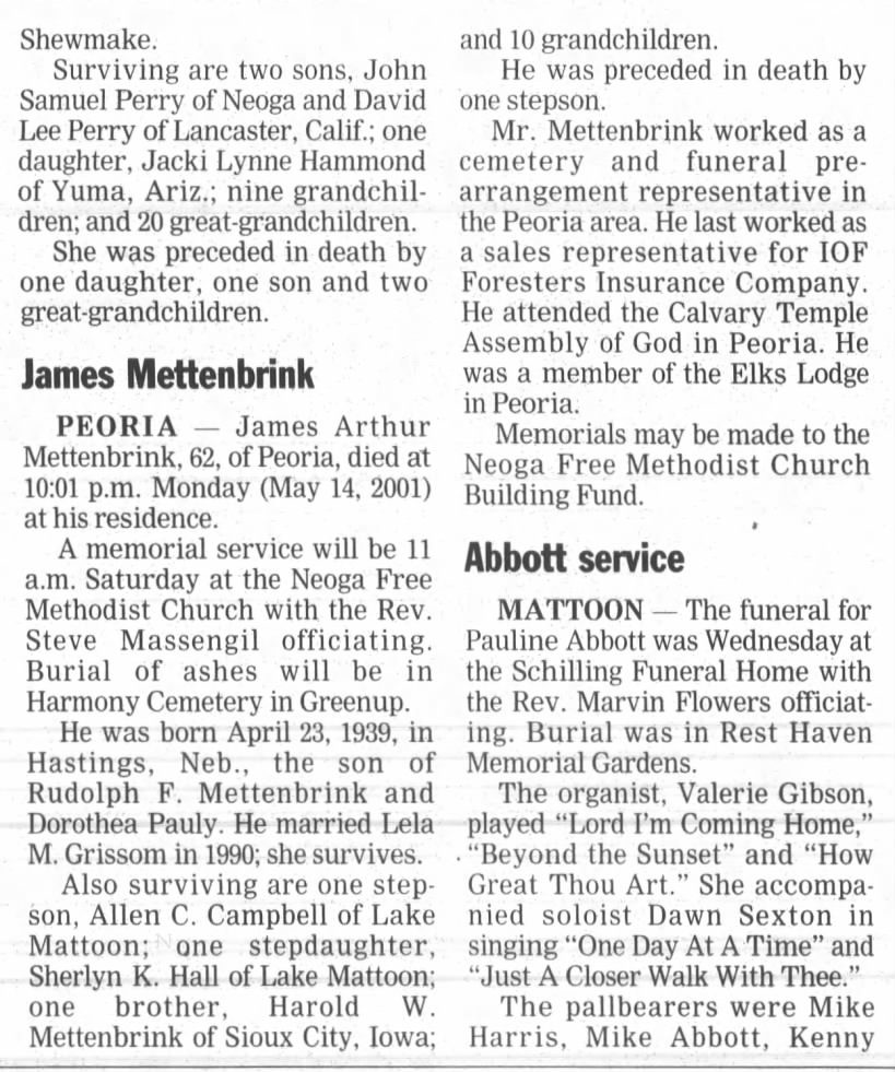 Mettinbrink James - Journal Gazette (Mattoon, IL)17 May 2001 Thu Page 6