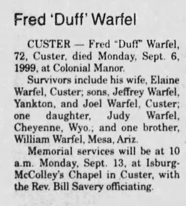 Fred Warfel obituary