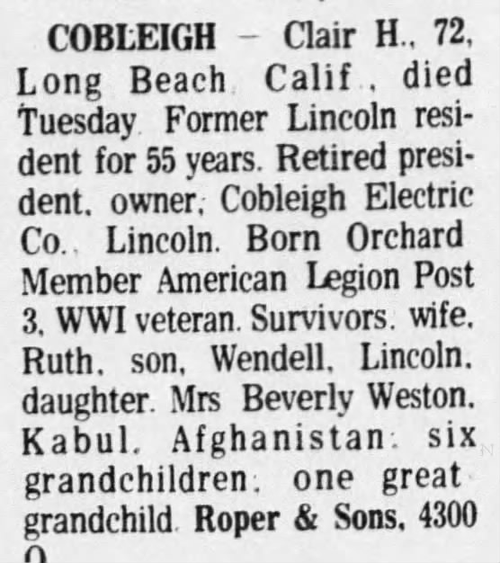 Obituary for Clair H. COBLEIGH - (Aged 72)