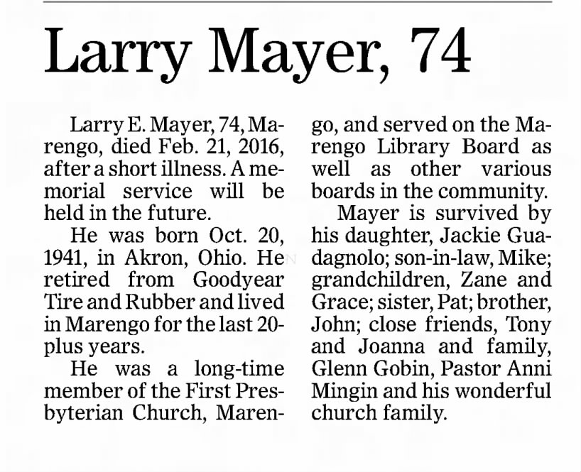 Obituary for Larry E. Mayer