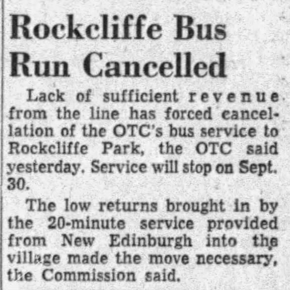 Rockcliffe bus service cancelled.