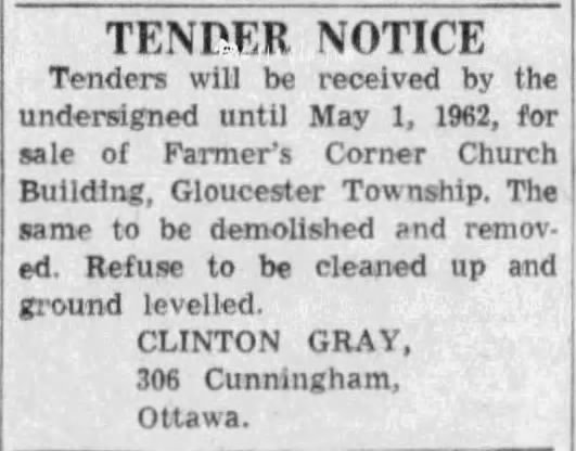 Farmer's Corner Church demolition tender