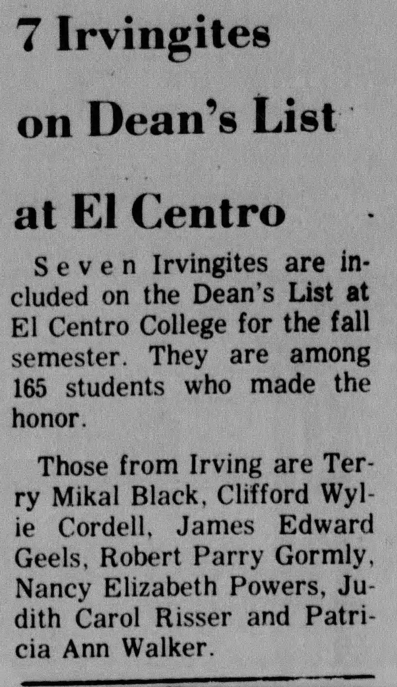 Judy on Dean's List  2/21/68