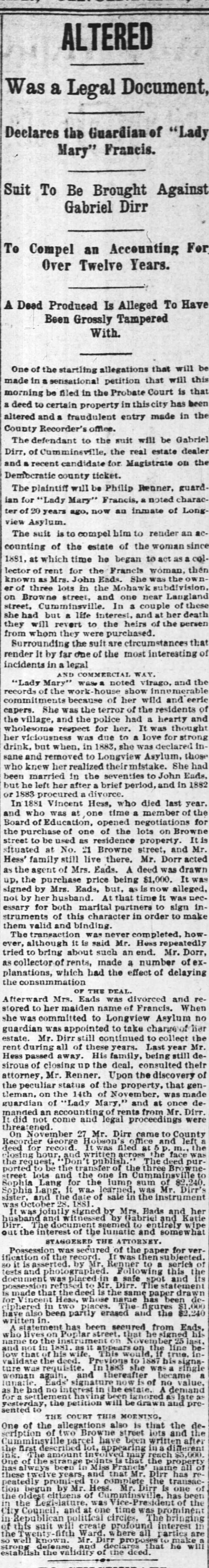 16 Dec 1893 Sat.
Cinti Enquirer
Lady Mary property