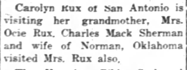 Ocie Rux
Hood County News-Tablet
Granbury, TX
11 Aug 1955