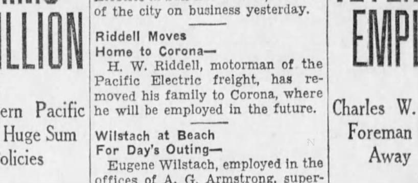 SW Riddell to Corona again 1930