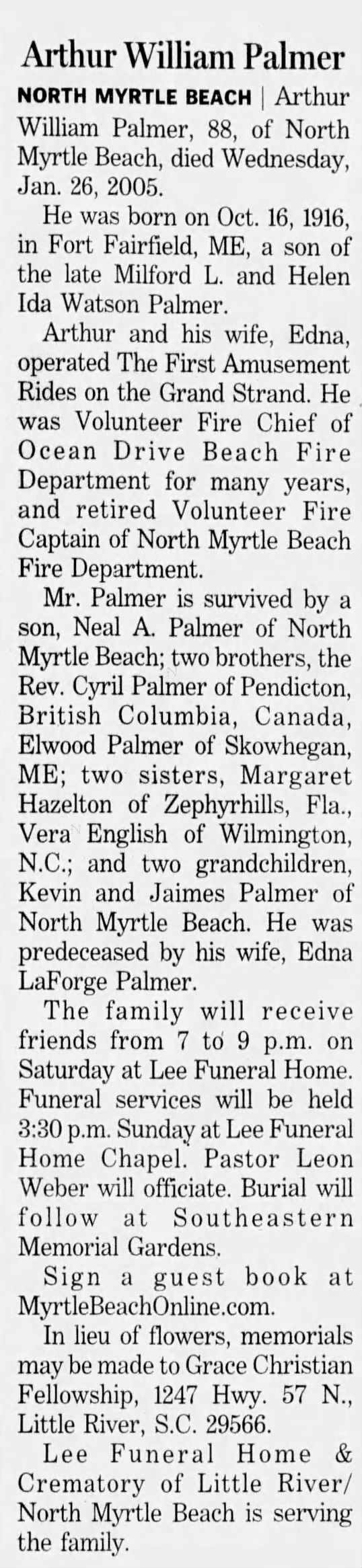 Obituary for Arthur William Palmer