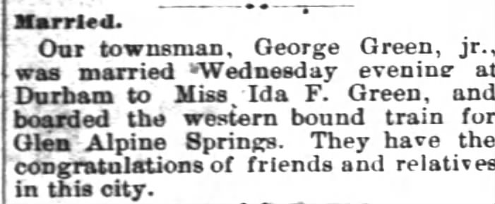 George Green Jr married Ida F.