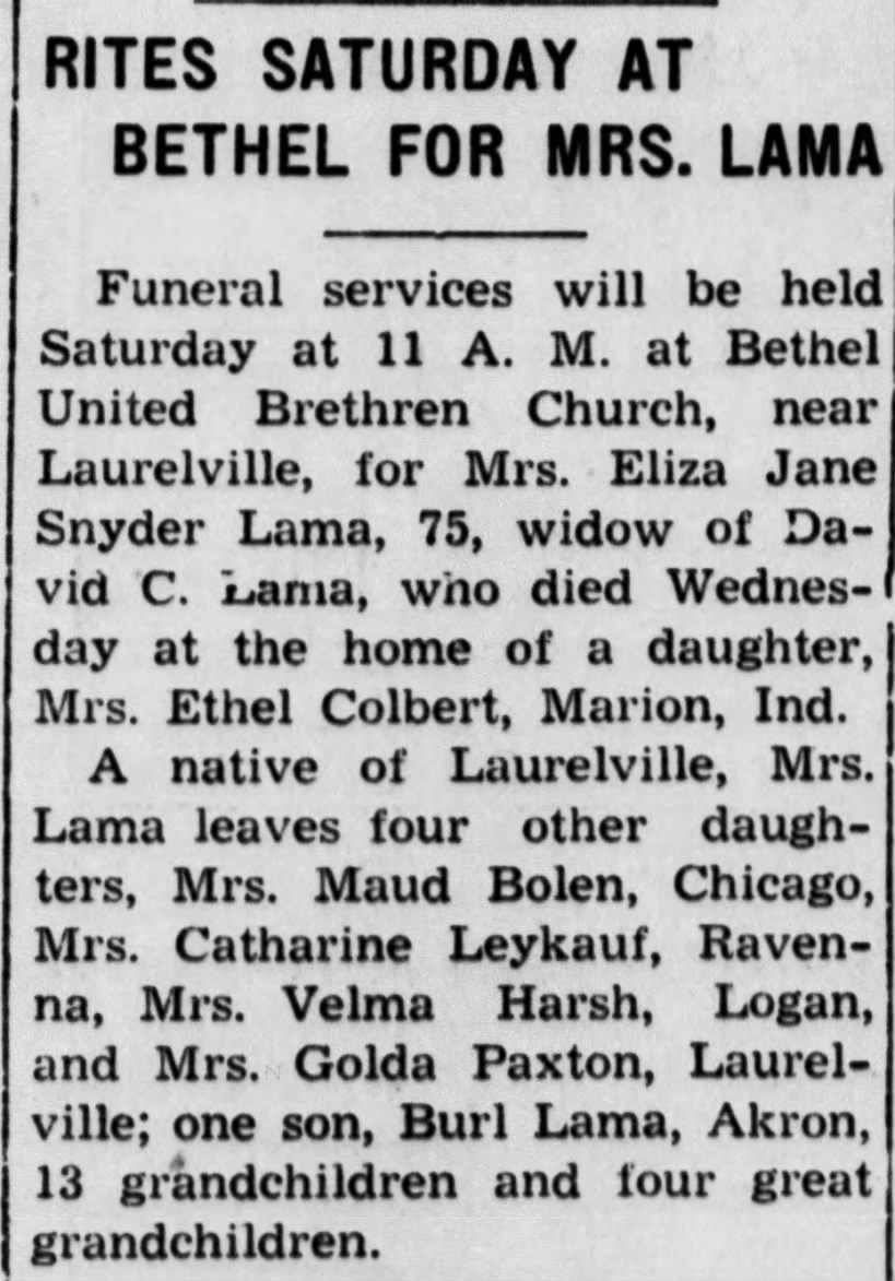 Obituary for Eliza Jane LAMA (Aged 75)