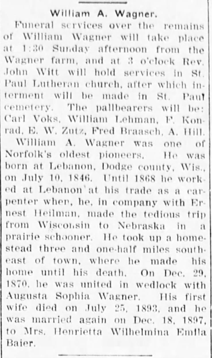 William Lehman pallbearer at funeral of William Wagner