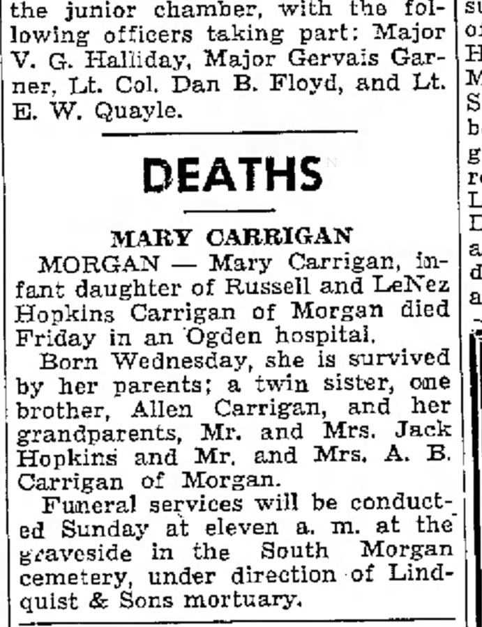 1942 Russ & Inez Carrigan's baby's death
